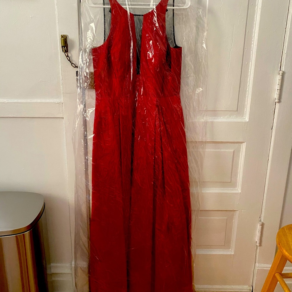 Deep red, sheer back, gown